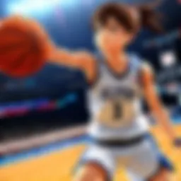 Dynamic basketball gameplay scene from Ahiru no Sora