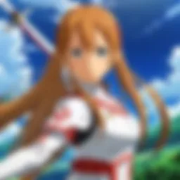 Asuna in her iconic battle outfit, showcasing her combat readiness and determination.
