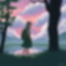 A vibrant scene from Dragon Maid featuring tranquil landscapes and characters