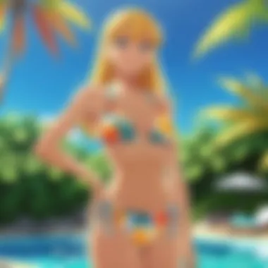 Vibrant depiction of an anime character in a bikini at the beach