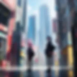 A vibrant cityscape showcasing the intricate details of anime backgrounds.