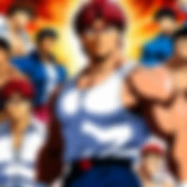 An artistic depiction of Baki characters in a dynamic battle pose