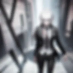 A dark and mysterious Danganronpa scene showcasing the game's unique art style