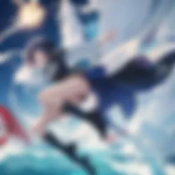 Vibrant anime characters in a digital landscape
