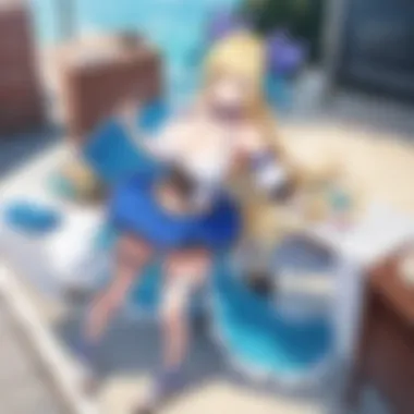 Vibrant Costume Details of Lucy Heartfilia Detailed view of Lucy Heartfilia's costume showcasing vibrant colors and textures
