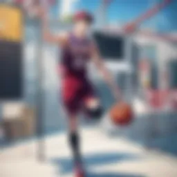 A dynamic scene from Slam Dunk showcasing a basketball game