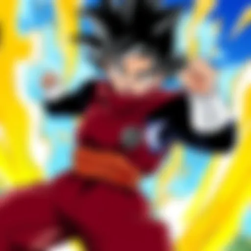 An epic battle scene showcasing powerful characters from Dragon Ball Heroes
