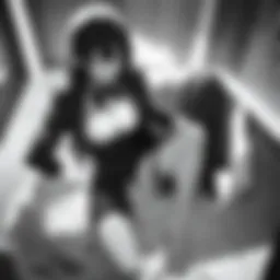 A striking black and white illustration showcasing the contrast between light and shadow in manga art.