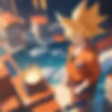 A dynamic scene showcasing Goku in his Super Saiyan form against a vibrant background.