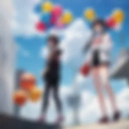 A vibrant scene showcasing balloon-inspired character designs in anime.