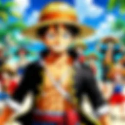 A vibrant depiction of the Straw Hat Pirates sailing the Grand Line, showcasing their adventurous spirit.