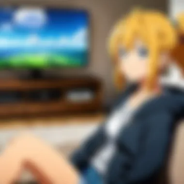 Perfect Anime Watching Atmosphere A cozy home setup with snacks and anime on a screen, suggesting an ideal viewing environment
