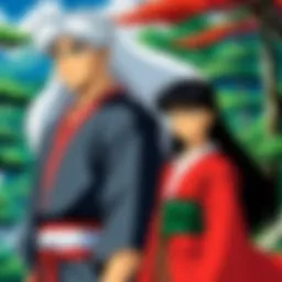 A captivating scene of Inuyasha and Kagome in a mystical forest.