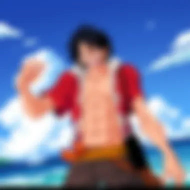 An intricate illustration of iconic One Piece characters in a dramatic pose