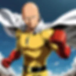 A dynamic illustration of Saitama in action, showcasing his powerful punch.