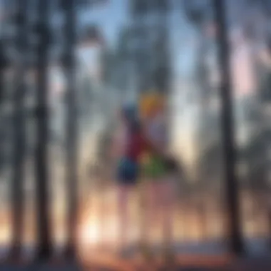 Sunset Over Forest: A Pokémon Viewing Paradise A serene landscape showcasing a beautiful sunset over a lush forest, perfect for spotting Pokémon.