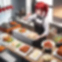 A vibrant scene depicting an intense food duel with dishes flying.