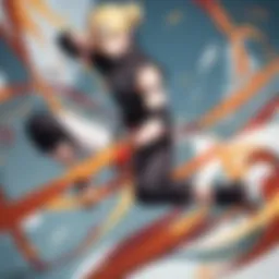 A vibrant scene of Naruto in action, showcasing his signature jutsu
