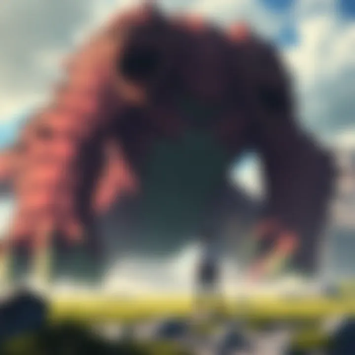 A gripping moment in a monster anime narrative where a hero confronts a colossal creature